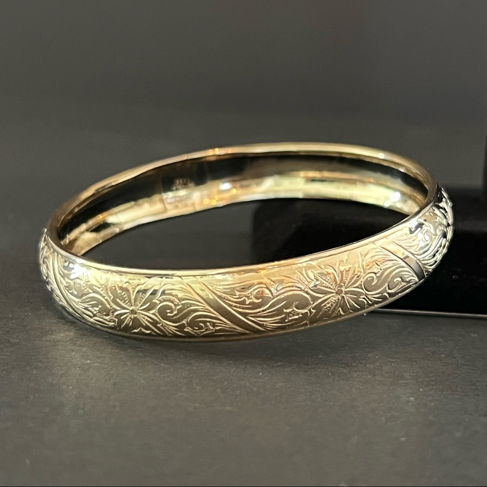 Vintage Beau Sterling Floral Gold Tone Bangle Bracelet